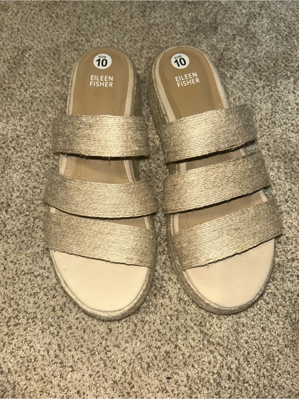 NEW Eileen Fisher Gold Strappy Slide Sandals Espadrilles Sz 10